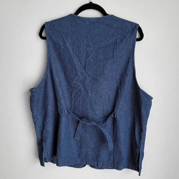 Vintage Denim Quilted Patchwork Floral Embroidered 90s Y2K Vest Jacket - Picture 9 of 9